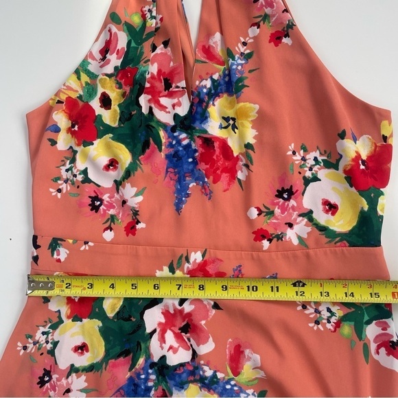 Express Orange Tropical Floral Summer Halter Top Mini Length Dress Size Medium - Picture 12 of 13